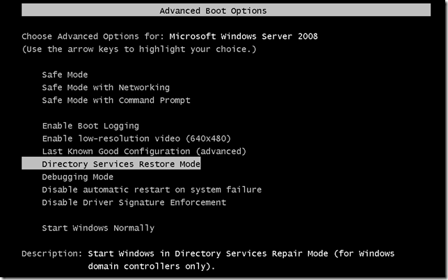 Microsoft:Windows 2008 restore Systemstate on DC
