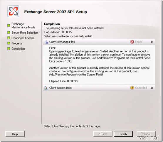 Microsoft: Exchange 2007 Reinstall CAS – exchangeserver.msi allready installed