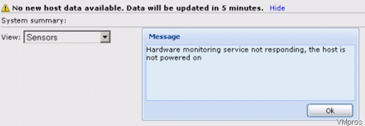 VMware: vSphere 4.0 “Hardware monitoring service not responding, the host is not powered on”