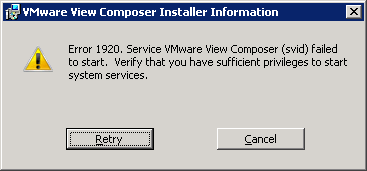 Fehler 1920 Service VMware Authorization Center konnte nicht gestartet werden