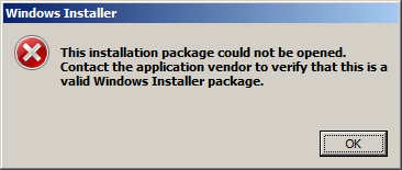 VMware: This installation package could not be opened. Contact the application vendor to verify that this is a valid Windows Installed package