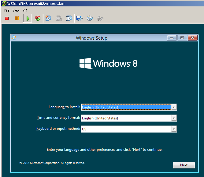 VMware: Install Windows 8 in vSphere 5